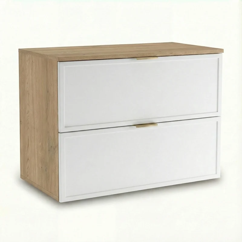 Waschtischunterschrank mit 2 Schubladen 80 cm Roma - Weiß/Eiche Cremona
