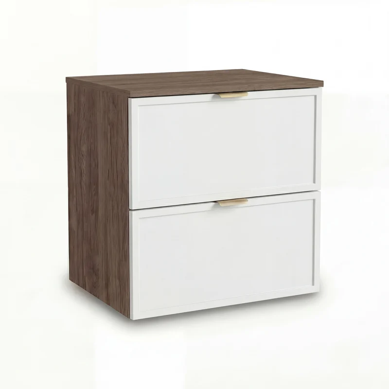 Waschtischunterschrank mit 2 Schubladen 60 cm Roma - Weiß/Walnuss Dunkel