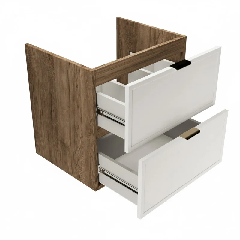 Waschtischunterschrank mit 2 Schubladen 60 cm Roma - Weiß/Walnuss Dunkel