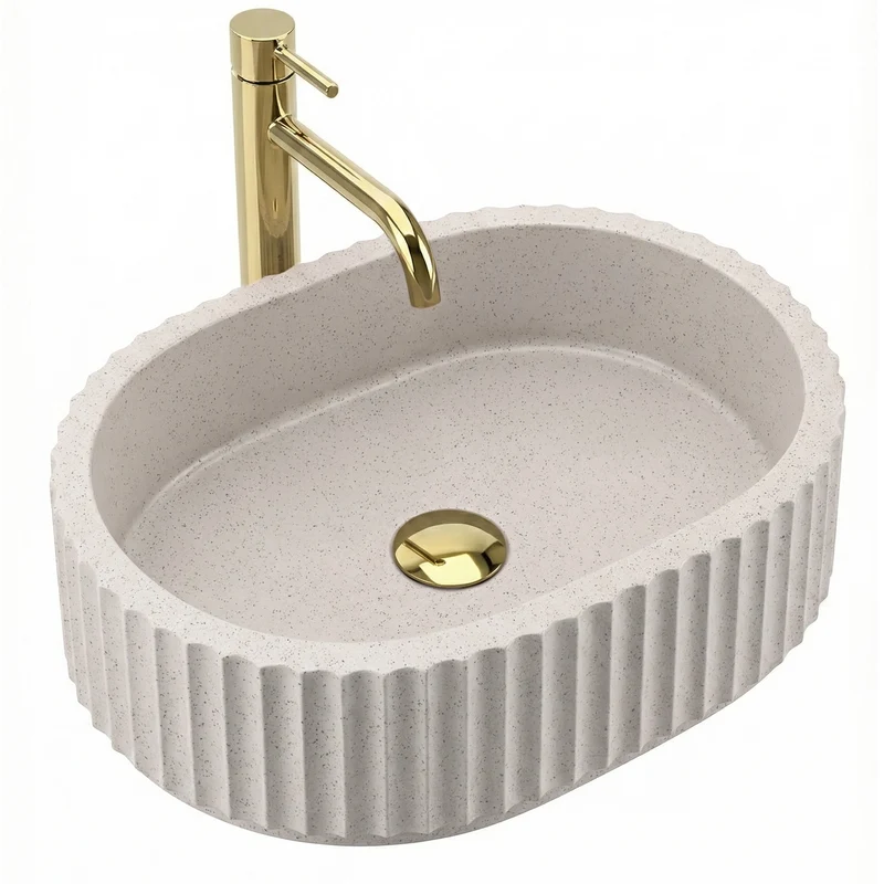 Aufsatzwaschbecken 50 cm geriffelt Margaret - Beige