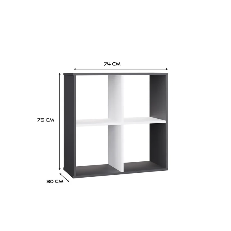 REGALE MALAX 2X2 | 4 FÄCHER ANTHRAZIT/WEISS | 74X75X30 CM | WOHNZIMMER