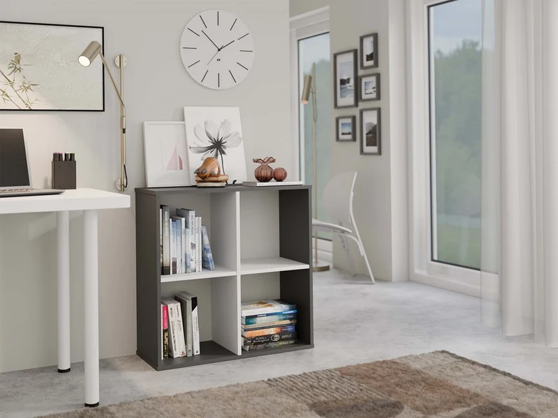 REGALE MALAX 2X2 | 4 FÄCHER ANTHRAZIT/WEISS | 74X75X30 CM | WOHNZIMMER