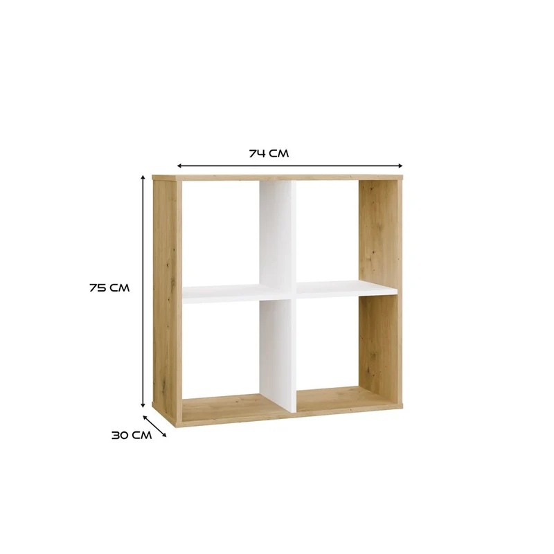 REGALE MALAX 2X2 | 4 FÄCHER DĄB ARTISAN/WEISS | 74X75X30 CM | WOHNZIMMER