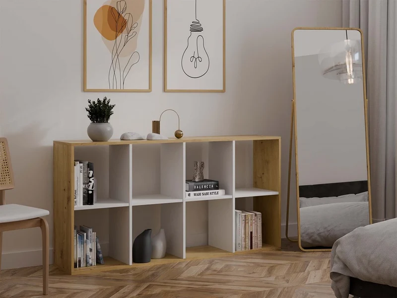 KOMMODE MALAX 2X4 | 8 FÄCHER EICHE ARTISAN/WEISS | 147x75x30 CM | BÜRO/KINDERZIMMER