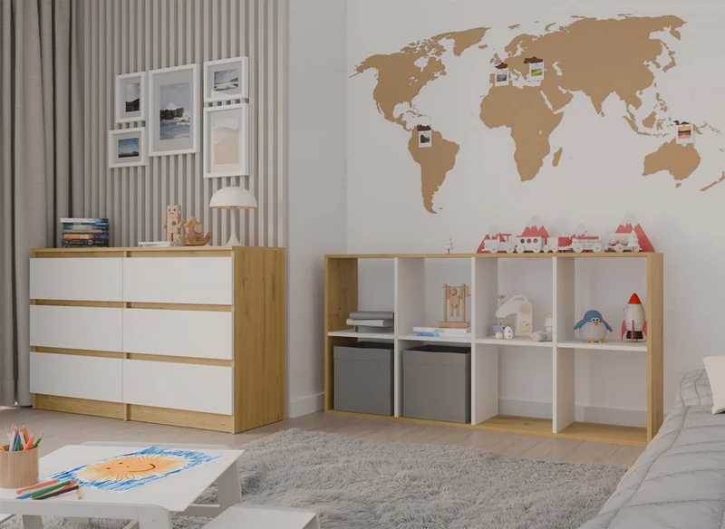 KOMMODE MALAX 2X4 | 8 FÄCHER EICHE ARTISAN/WEISS | 147x75x30 CM | BÜRO/KINDERZIMMER