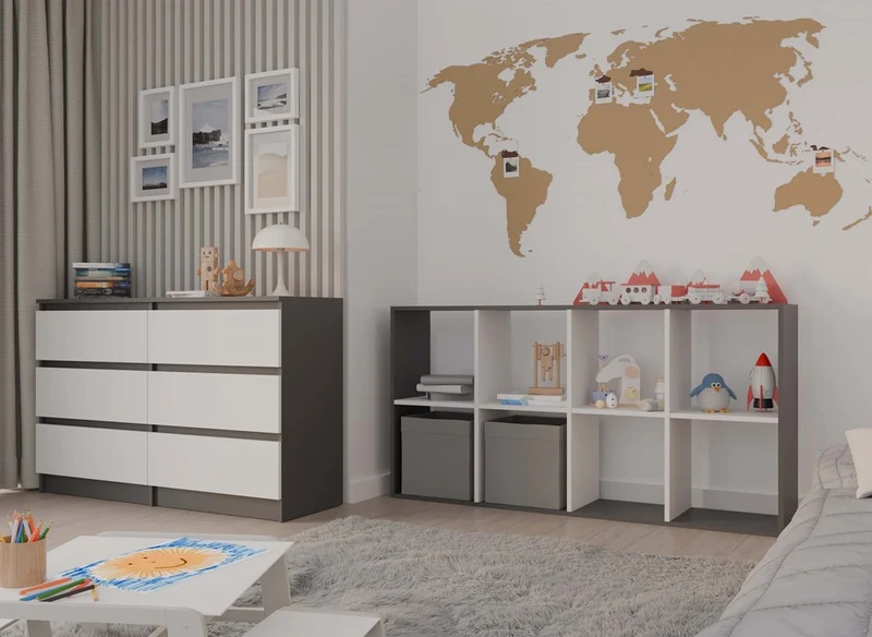 REGAL MALAX 2X4 | 6 FÄCHER EICHE ARTISAN/WEISS | 110x75x30 CM | KINDERZIMMER/BÜRO