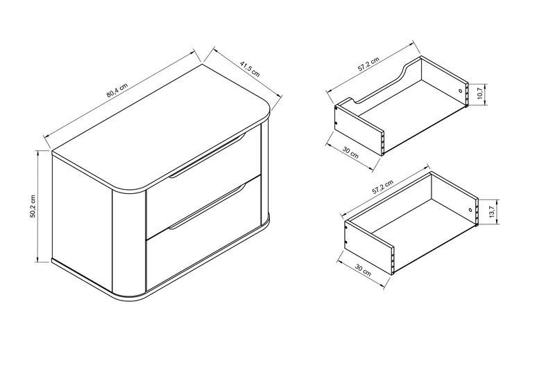 Waschtischunterschrank 80 cm mit 2 Schubladen, abgerundet Luma - Weiß