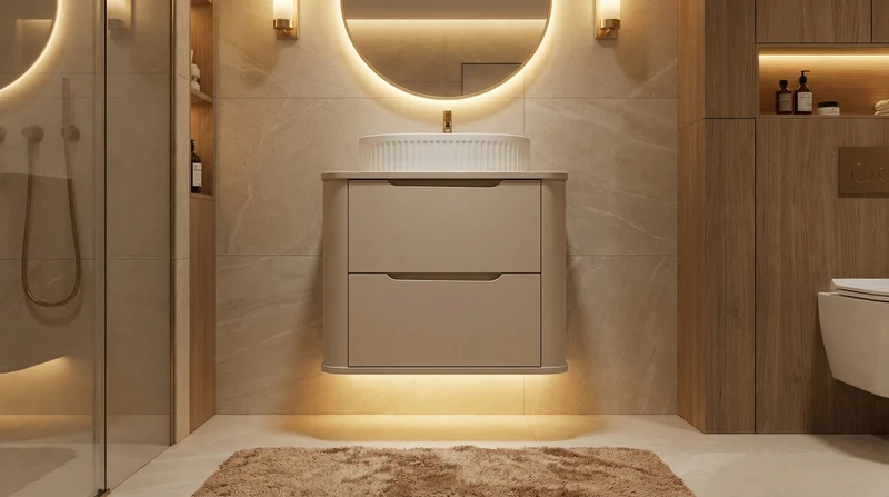 Waschtischunterschrank 60 cm mit 2 Schubladen, abgerundet Luma - Kaschmir