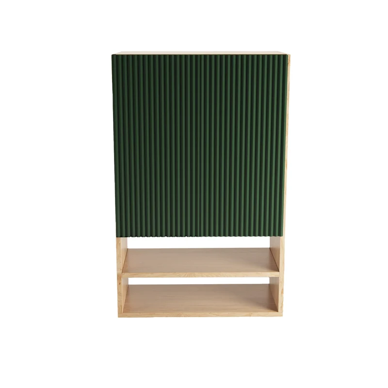 Badezimmer Hängeschrank 60 cm mit geriffelte Front Willy für Geberit - Salbei/Walnuss