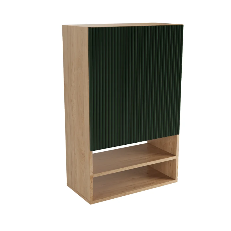 Badezimmer Hängeschrank 60 cm mit geriffelte Front Willy für Geberit - Salbei/Walnuss