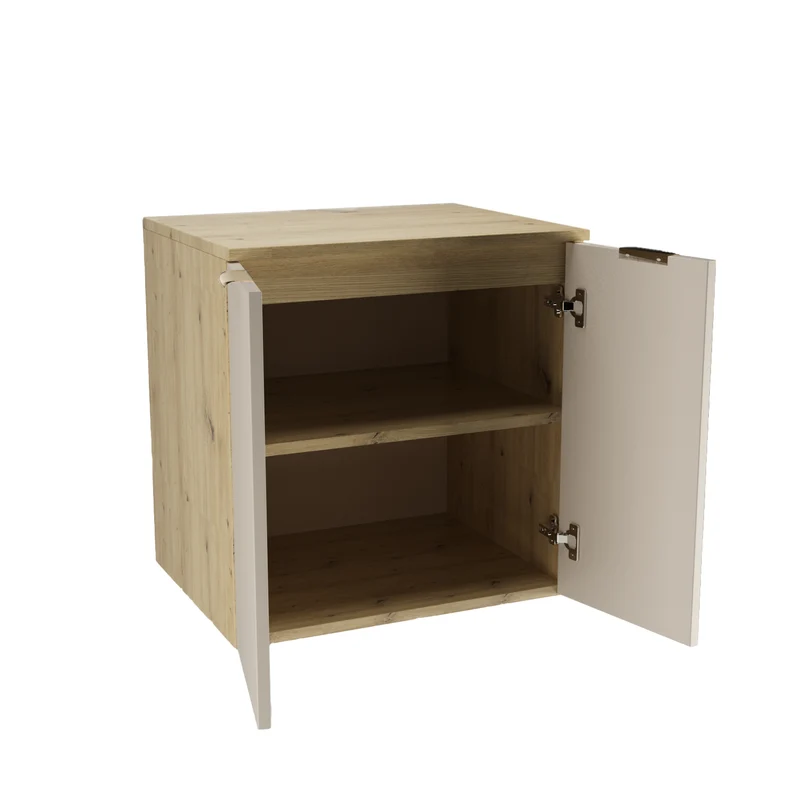 Badmöbel-Set: Waschtischunterschrank mit Türen 60 cm mit Waschbecken Orio - Kaschmir/Eiche artisan