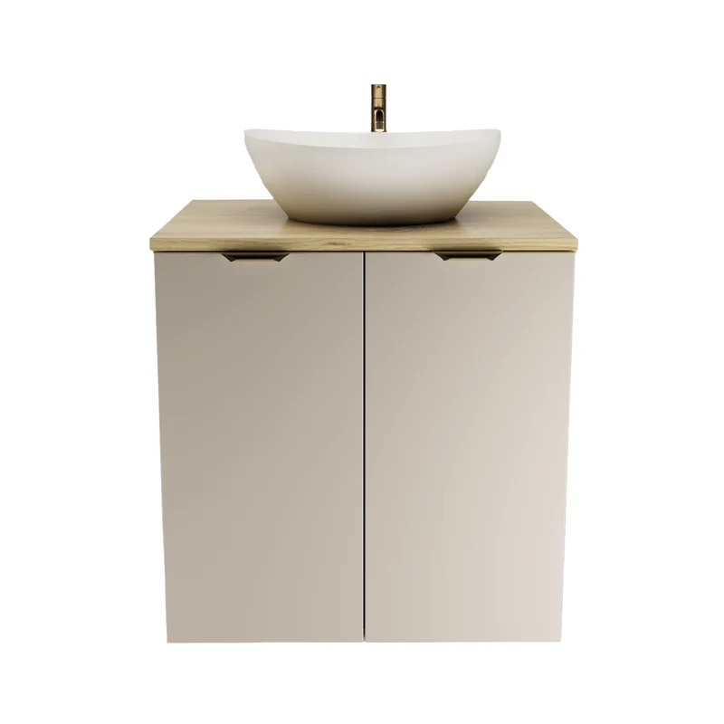 Badmöbel-Set: Waschtischunterschrank mit Türen 60 cm mit Waschbecken Orio - Kaschmir/Eiche artisan