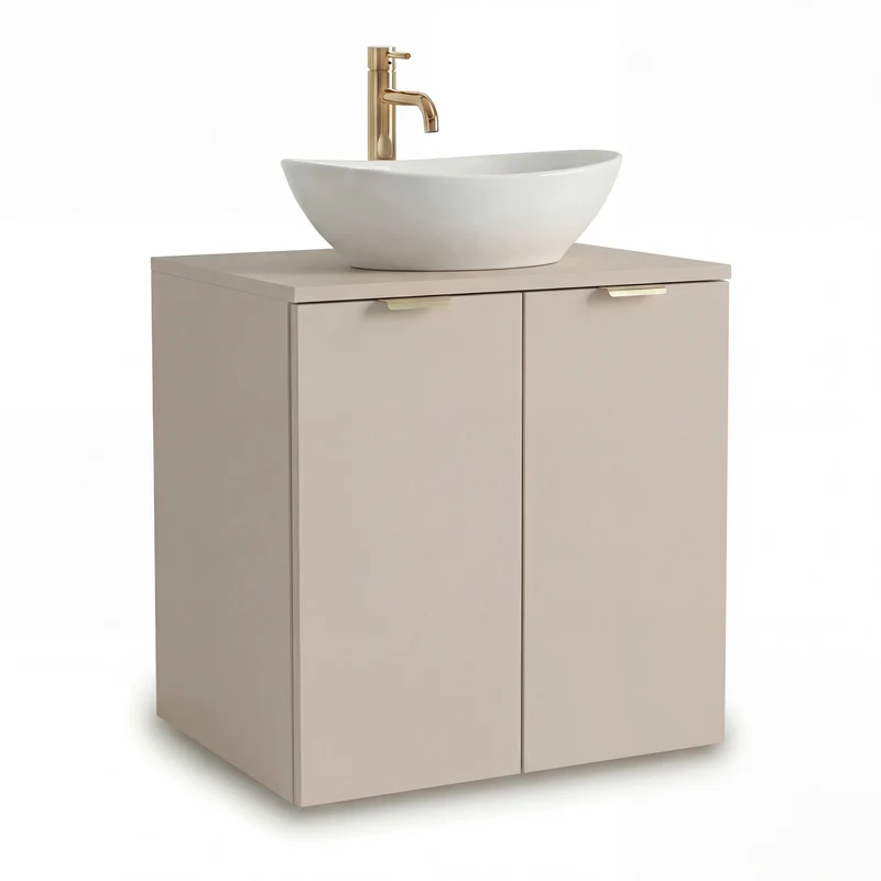 Badmöbel-Set: Waschtischunterschrank mit Türen 60 cm mit Waschbecken Orio - Kaschmir