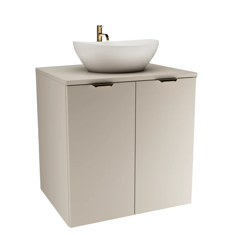 Badmöbel-Set: Waschtischunterschrank mit Türen 60 cm mit Waschbecken Orio - Kaschmir