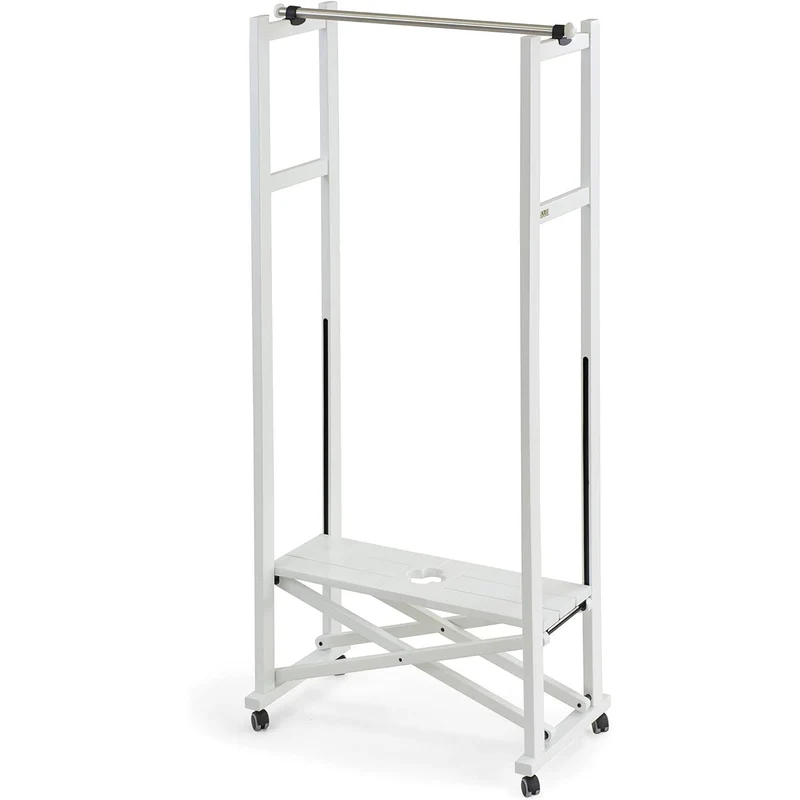 ARIT ELIOS – Klappbarer, ausziehbarer Holz-Kleiderständer auf Rollen, 78–140 × 37 × 168 cm, Buche und Edelstahl, Weiß, Made in Italy
