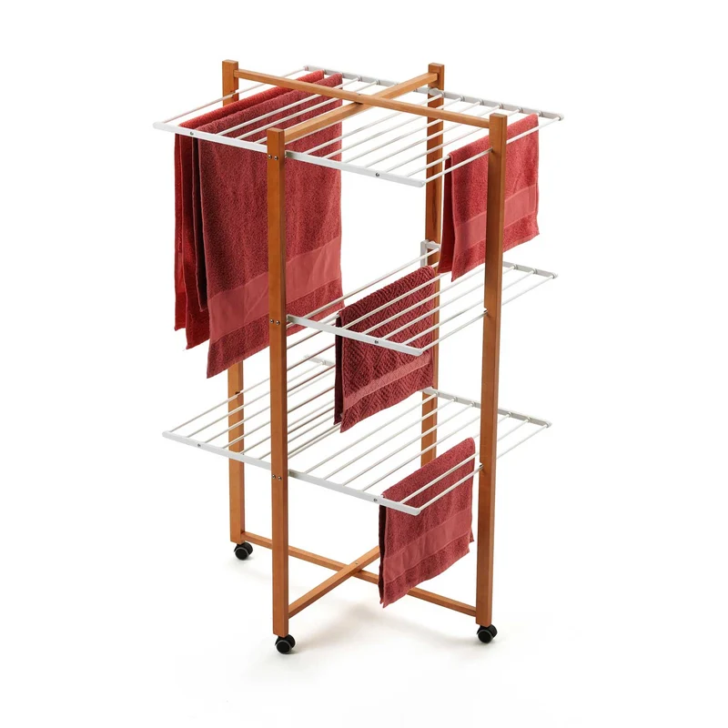 Arit Karisma – Wäscheständer-Turm, auf Rollen, 25 m Trockenlänge, platzsparend und klappbar, aus Buche, Kirschbaum, Made in Italy