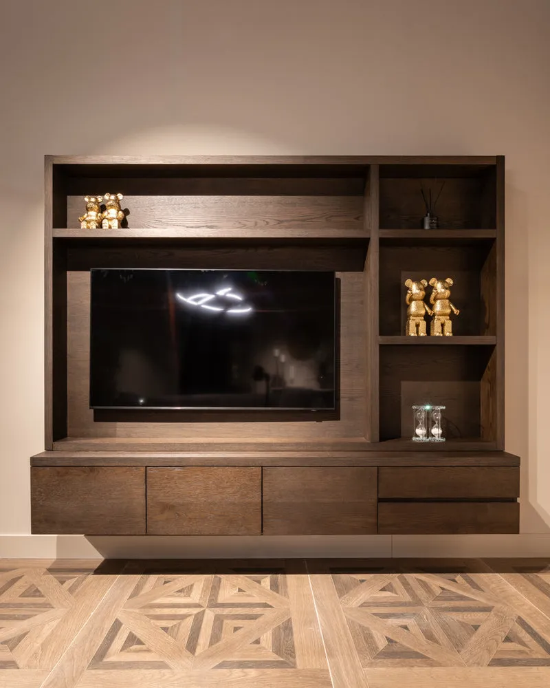 TV Schrank braun, Fernsehschrank braun, Fernsehwand Eiche furniert, Maße 220 x 176 cm