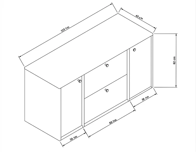 Waschtischunterschrank 120 cm mit 2 Türen und 2 Schubladen Belino - Eiche Cremona