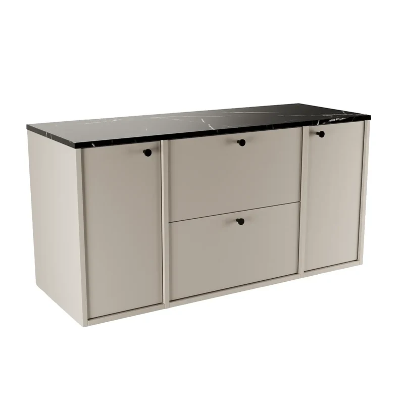 Waschtischunterschrank 120 cm mit 2 Türen und 2 Schubladen Belino - Kaschmir/Marmor Schwarz