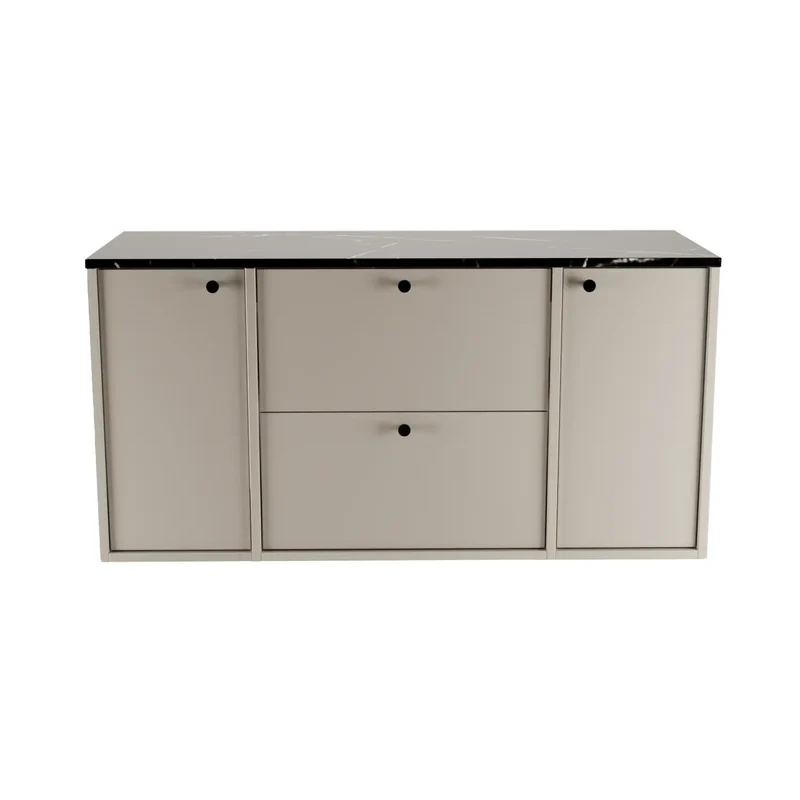 Waschtischunterschrank 120 cm mit 2 Türen und 2 Schubladen Belino - Kaschmir/Marmor Schwarz