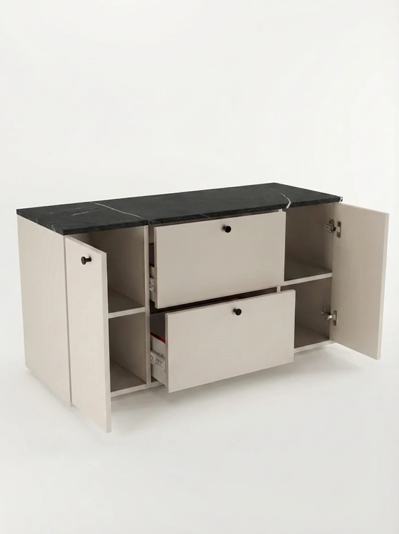 Waschtischunterschrank 120 cm mit 2 Türen und 2 Schubladen Belino - Kaschmir/Marmor Schwarz