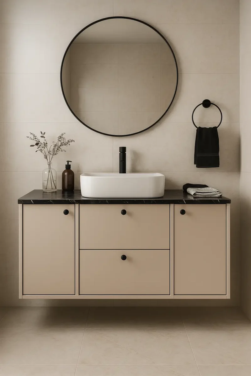 Waschtischunterschrank 120 cm mit 2 Türen und 2 Schubladen Belino - Kaschmir/Marmor Schwarz