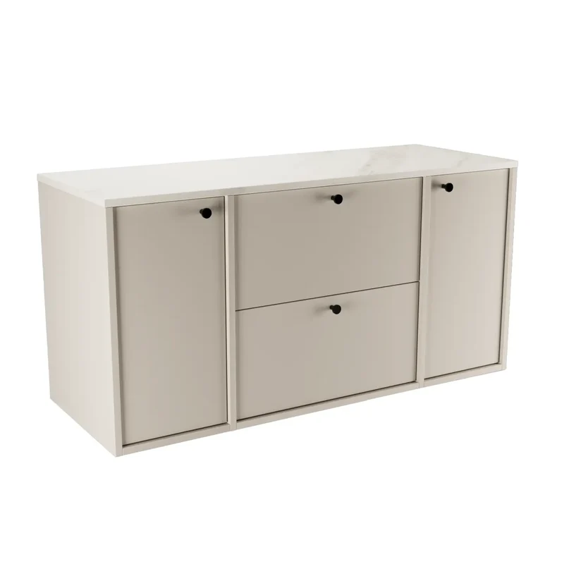 Waschtischunterschrank 120 cm mit 2 Türen und 2 Schubladen Belino - Kaschmir/Marmor Bianco