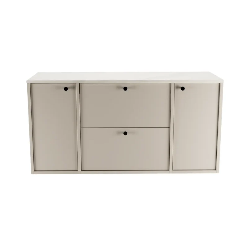 Waschtischunterschrank 120 cm mit 2 Türen und 2 Schubladen Belino - Kaschmir/Marmor Bianco