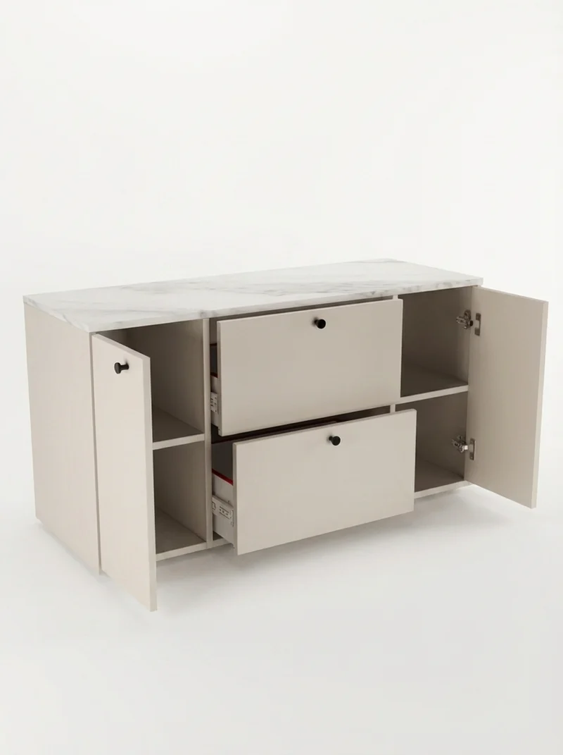 Waschtischunterschrank 120 cm mit 2 Türen und 2 Schubladen Belino - Kaschmir/Marmor Bianco