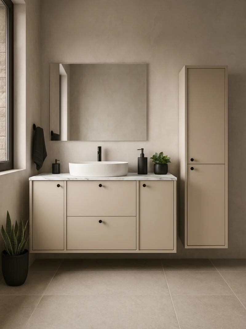 Waschtischunterschrank 120 cm mit 2 Türen und 2 Schubladen Belino - Kaschmir/Marmor Bianco