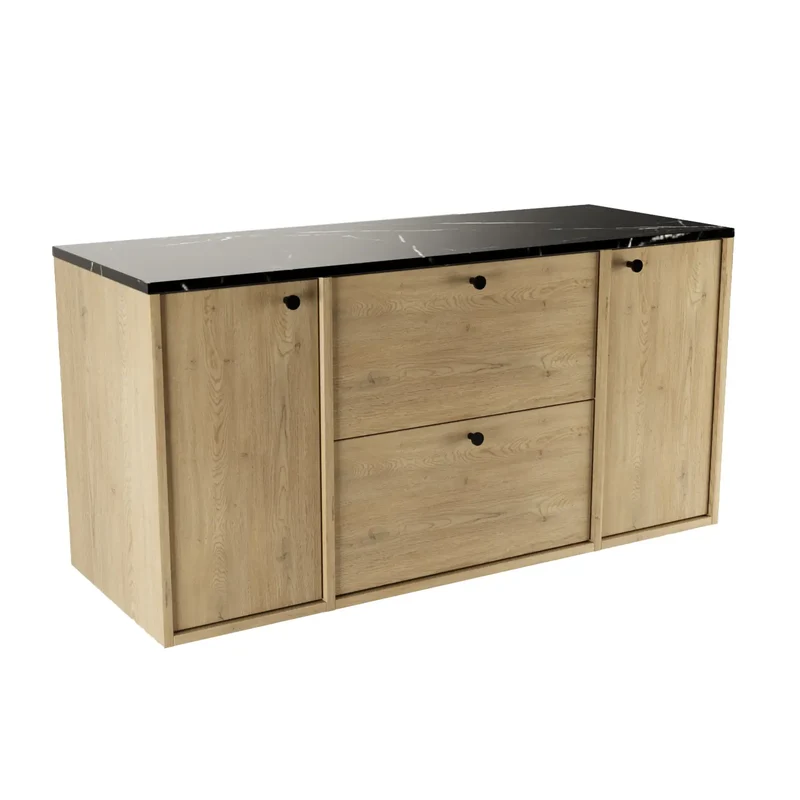 Waschtischunterschrank 120 cm mit 2 Türen und 2 Schubladen Belino - Eiche Cremona/Marmor Schwarz
