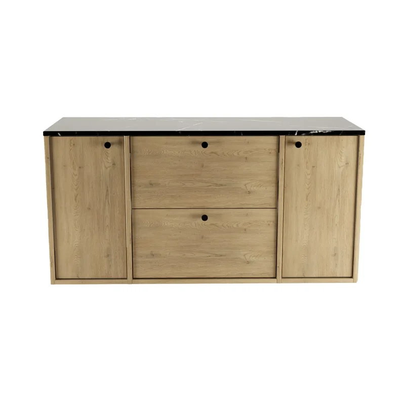 Waschtischunterschrank 120 cm mit 2 Türen und 2 Schubladen Belino - Eiche Cremona/Marmor Schwarz