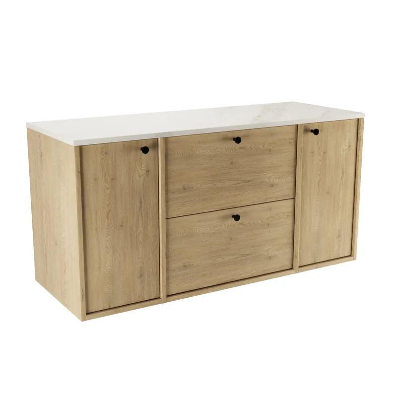 Waschtischunterschrank 120 cm mit 2 Türen und 2 Schubladen Belino - Eiche Cremona/Marmor Bianco