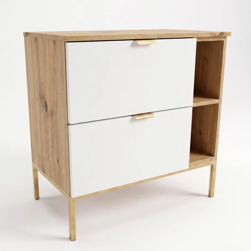 Waschtischunterschrank mit Regal 80 cm auf einem Metallgestell Orio - Weiß/Eiche artisan