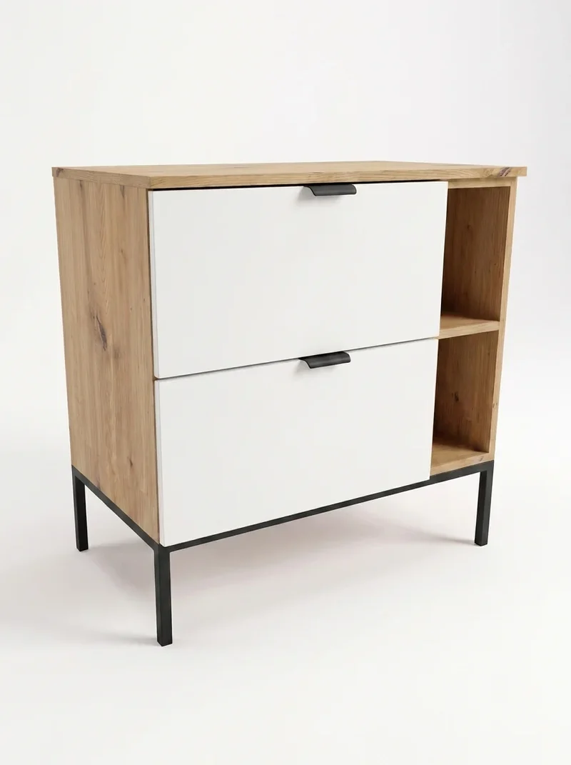 Waschtischunterschrank mit Regal 80 cm auf einem Metallgestell Orio - Weiß/Eiche artisan