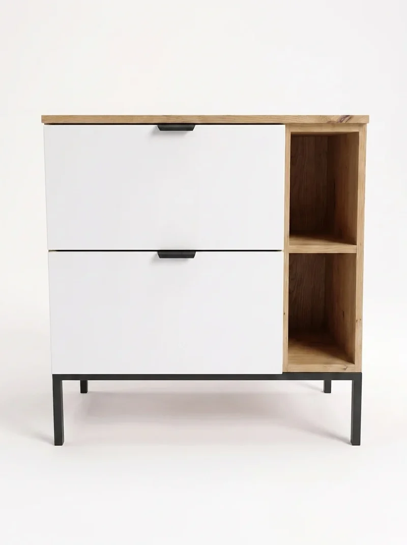Waschtischunterschrank mit Regal 80 cm auf einem Metallgestell Orio - Weiß/Eiche artisan