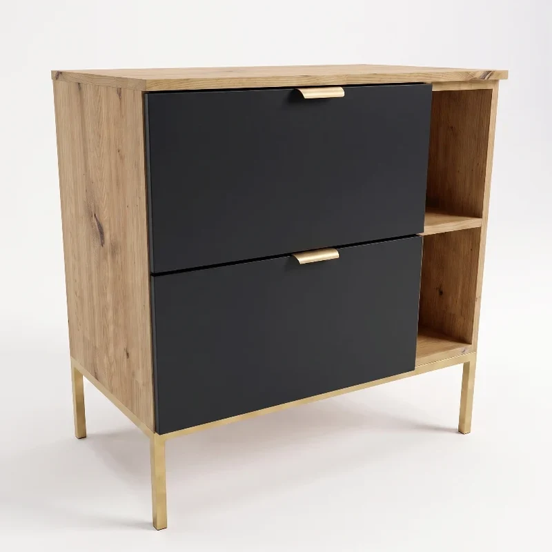 Waschtischunterschrank mit Regal 80 cm auf einem Metallgestell Orio - Schwarz/Eiche artisan