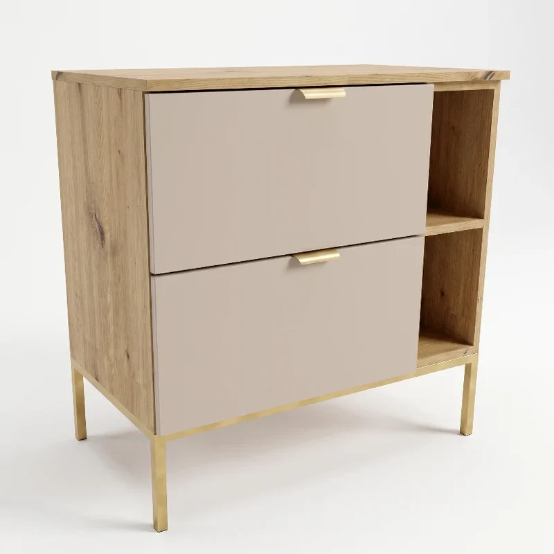 Waschtischunterschrank mit Regal 80 cm auf einem Metallgestell Orio - Kaschmir/Eiche artisan