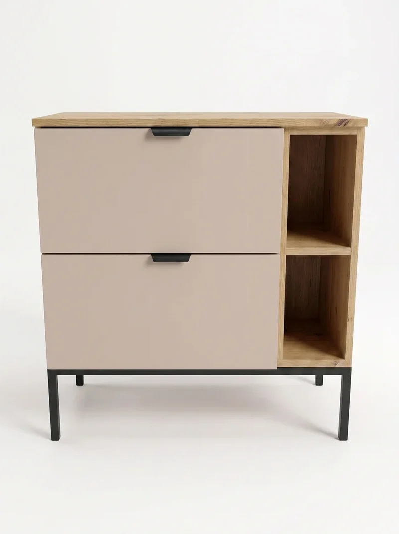 Waschtischunterschrank mit Regal 80 cm auf einem Metallgestell Orio - Kaschmir/Eiche artisan