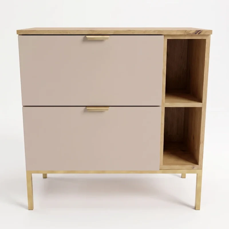 Waschtischunterschrank mit Regal 80 cm auf einem Metallgestell Orio - Kaschmir/Eiche artisan