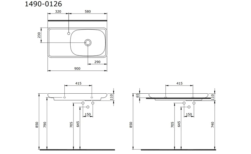 Fenice Aufsatzwaschbecken mit keramischer Ablagefläche 90cm