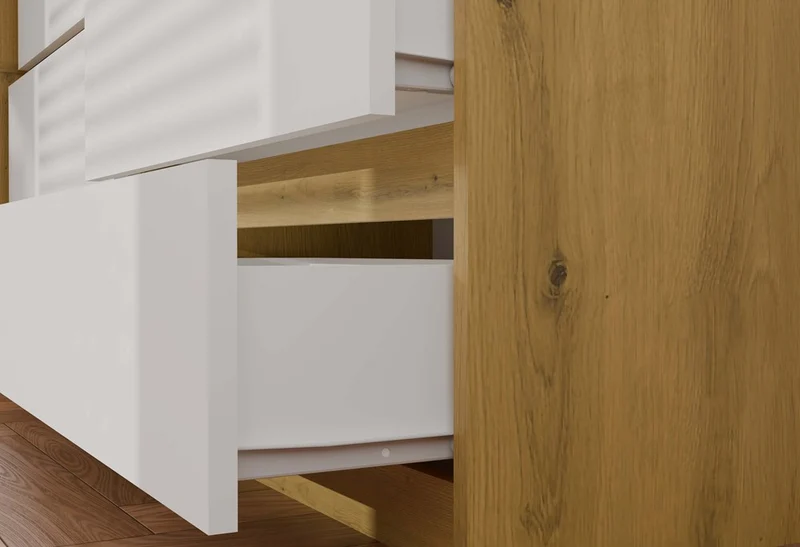 Kommode Malwa M6 140 | Farbe: Eiche Artisan/Weiß | Schrank für Dokumente, Kleinigkeiten | Ideal für Wohnzimmer, Schlafzimmer, Kinderzimmer, Jugendzimmer und Büro | 6 geräumige Schubladen