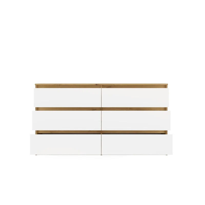 Kommode Malwa M6 140 | Farbe: Eiche Artisan/Weiß | Schrank für Dokumente, Kleinigkeiten | Ideal für Wohnzimmer, Schlafzimmer, Kinderzimmer, Jugendzimmer und Büro | 6 geräumige Schubladen