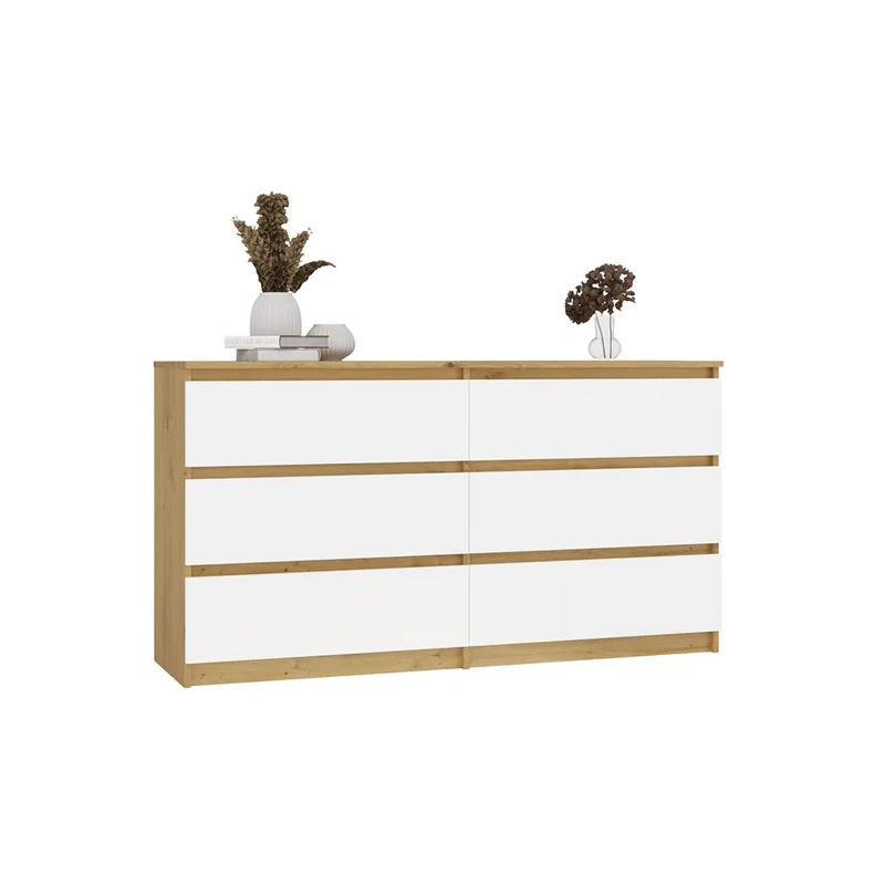 Kommode Malwa M6 140 | Farbe: Eiche Artisan/Weiß | Schrank für Dokumente, Kleinigkeiten | Ideal für Wohnzimmer, Schlafzimmer, Kinderzimmer, Jugendzimmer und Büro | 6 geräumige Schubladen
