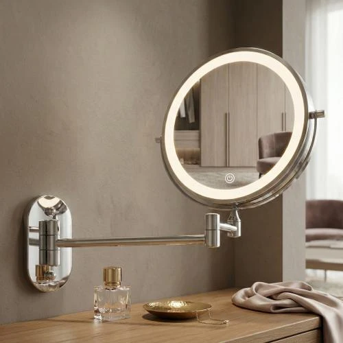 Doppelseitiger LED-Kosmetikspiegel für die Wand - Chrom
