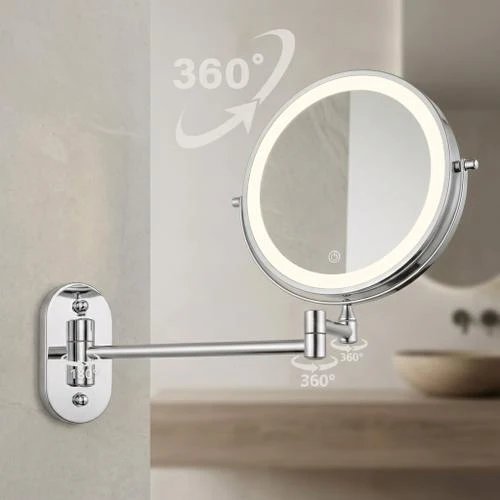 Doppelseitiger LED-Kosmetikspiegel für die Wand - Chrom