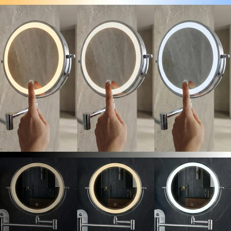 Doppelseitiger LED-Kosmetikspiegel für die Wand - Chrom
