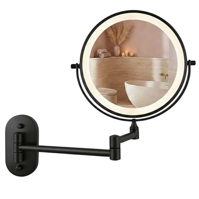 Doppelseitiger LED-Kosmetikspiegel für die Wand - Schwarz