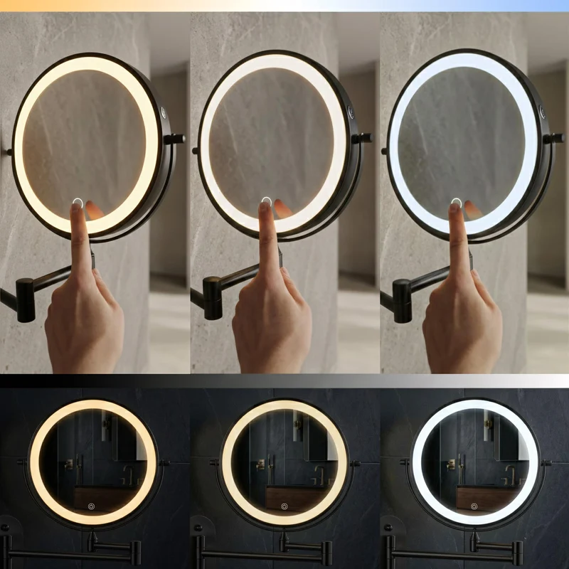 Doppelseitiger LED-Kosmetikspiegel für die Wand - Schwarz