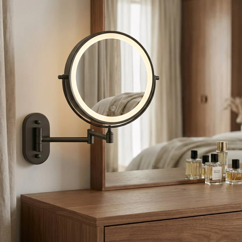 Doppelseitiger LED-Kosmetikspiegel für die Wand - Schwarz